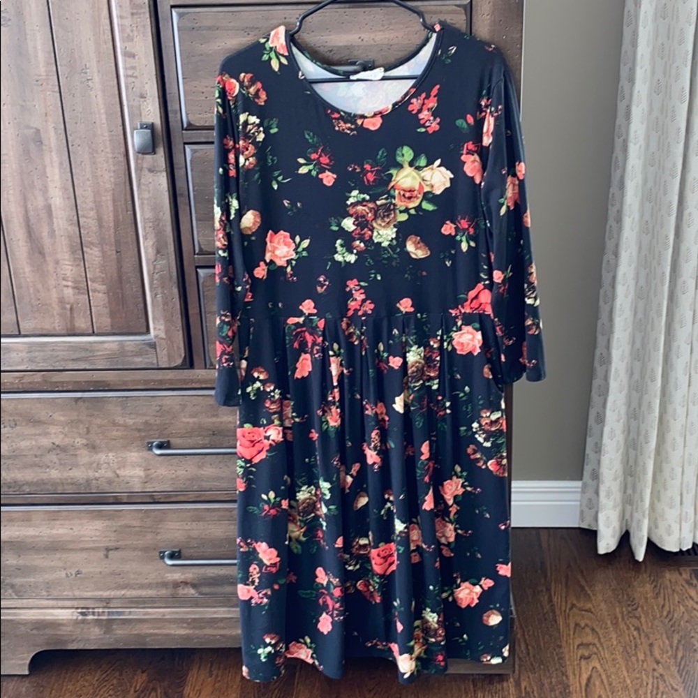 Floral Black Midi Dress